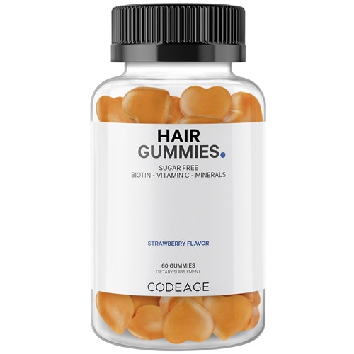 Codeage Chewable Sugar Free Hair Skin Nails Biotin Gummies with Vitamin C Strawberry Coconut -- 60 Gummies