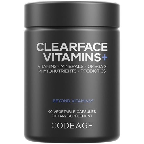 Codeage Clearface Pantothenic Acid-Niacin Supplement-Vitamins A - C - D3 - E - Probiotics - Zinc & Skin Botanical Blend