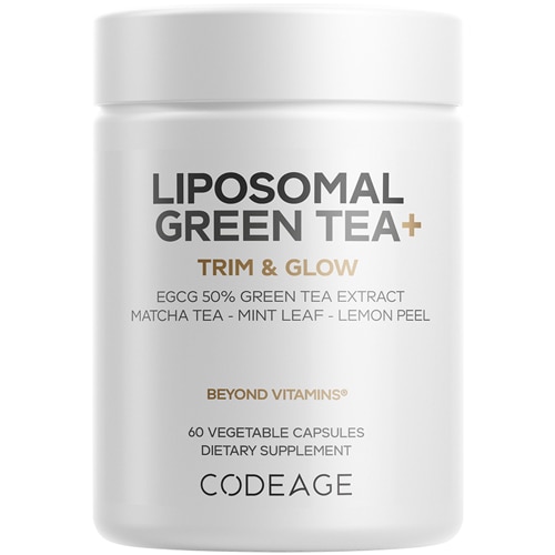 Codeage Liposomal Green Tea+ EGCG 50% - Organic Matcha Green Tea - Peppermint Leaf - Lemon Peel