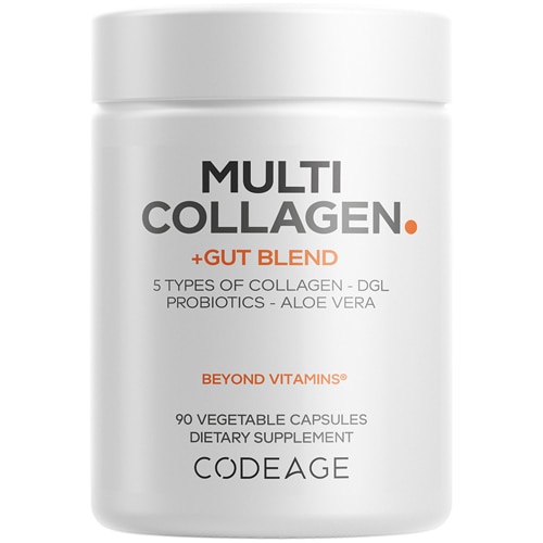 Codeage Multi Collagen + Gut Blend Supplement with Digestive Probiotics - DGL Licorice - Aloe Vera