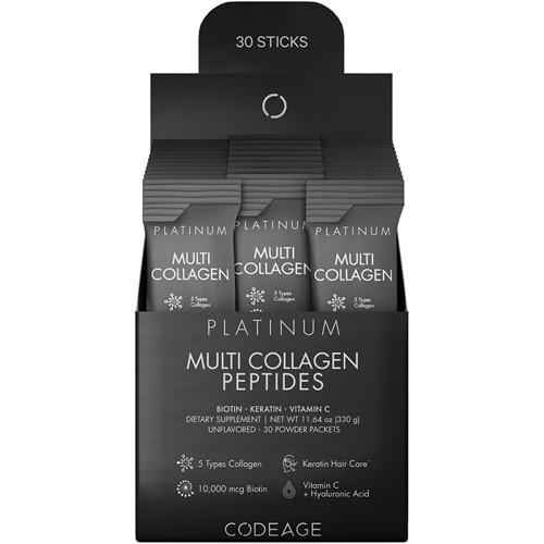 Codeage Multi Collagen and Biotin 10000 mcg + Vitamin C B6 & D3 Powder Supplement -- 30 Stick Packs