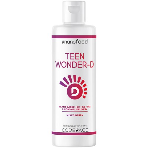 Codeage Nanofood Liposomal Teen Wonder-D Plant-Based D3 + K2 + B12 Mixed Berry -- 7.6 fl oz