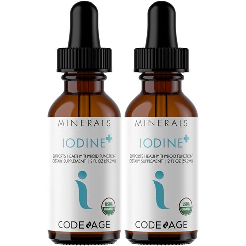 Codeage USDA Organic Iodine Drops - Pure Iodine Liquid - Vegan Thyroid Supplement -- 4 fl oz Each / Pack of 2