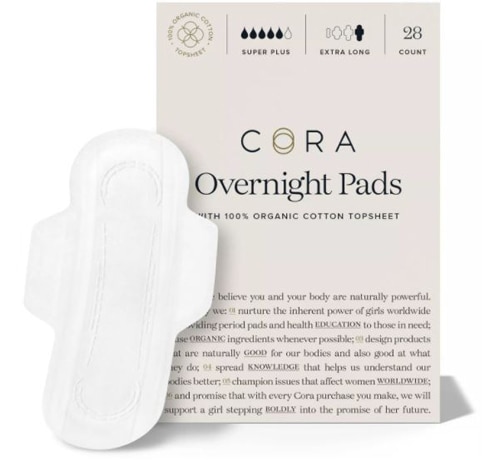 Cora Organic Cotton Overnight Pads Extra Long Super Absorbency -- 28 Pads -  Vitacost