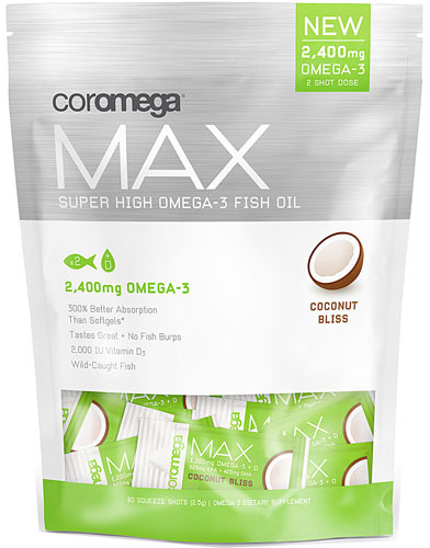 Coromega MAX Super High Omega-3 Fish Oil Coconut Bliss -- 2400 mg - 60 Squeeze Shots