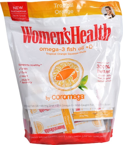 Coromega Omega-3 Fish Oil + D Squeeze Shots Tropical Orange -- 120 Packets