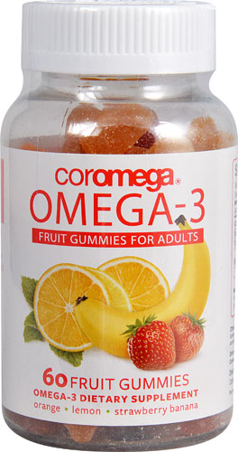 Coromega Omega 3 Fruit Gummies for Adults Orange Lemon and Strawberry Banana -- 60 Gummies