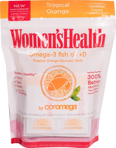 Coromega Women's Health Omega-3 + D Fish Oil Squeeze Shots Tropical Orange -- 30 Packets