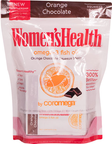 Coromega Women's Health Omega-3 Fish Oil Squeeze Shots Orange Chocolate -- 30 Packets