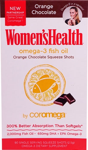 Coromega Women's Health Omega-3 Fish Oil Squeeze Shots Orange Chocolate -- 90 Packets