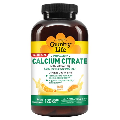 Country Life Chewable Calcium Citrate with Vitamin D3 Orange -- 120 Chewable Wafers