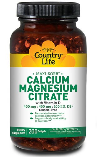 Country Life Maxi Sorb Calcium Magnesium Citrate With Vitamin D 200 Softgels