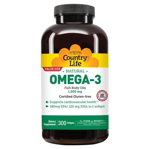 Country Life Natural Omega-3 -- 1000 mg - 300 Softgels