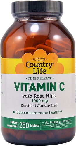 Country Life Time Release Vitamin C With Rose Hips 1000 Mg 250 Tablets