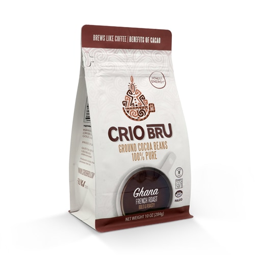 Crio Bru Paleo Ghana Light Roast Ground Cocoa Beans Bold and Roasty -- 10 oz