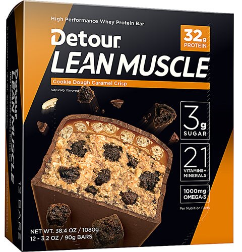 Detour Bar Lean Muscle Whey Protein Bars Cookie Dough Caramel Crisp -- 12 Bars