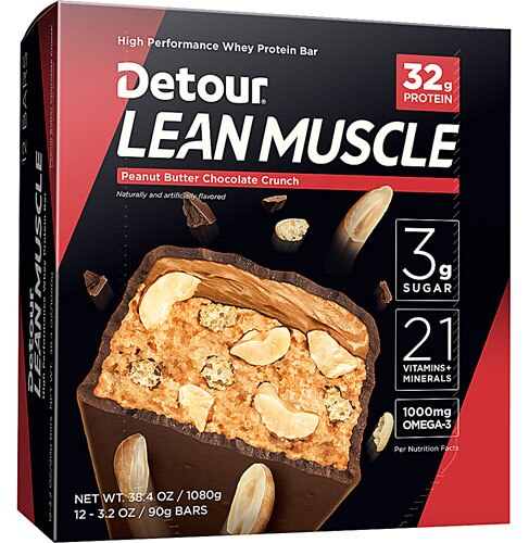 Detour Bar Lean Muscle Whey Protein Bars Peanut Butter Chocolate Crunch -- 12 Bars