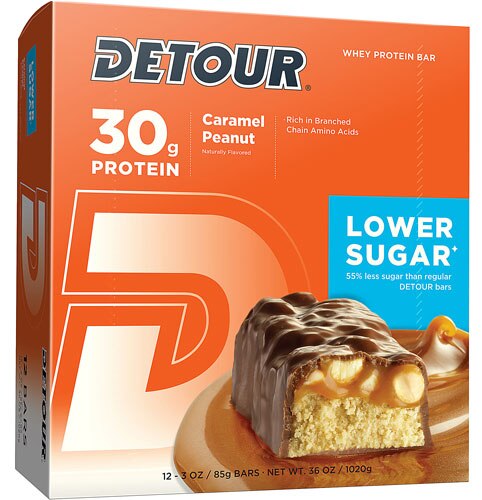 Detour Bar Lower Sugar Whey Protein Bar Caramel Peanut -- 12 Bars