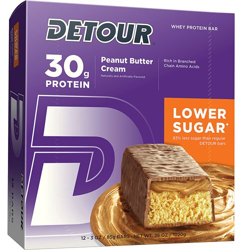 Detour Bar Lower Sugar Whey Protein Bar Peanut Butter Cream -- 12 Bars
