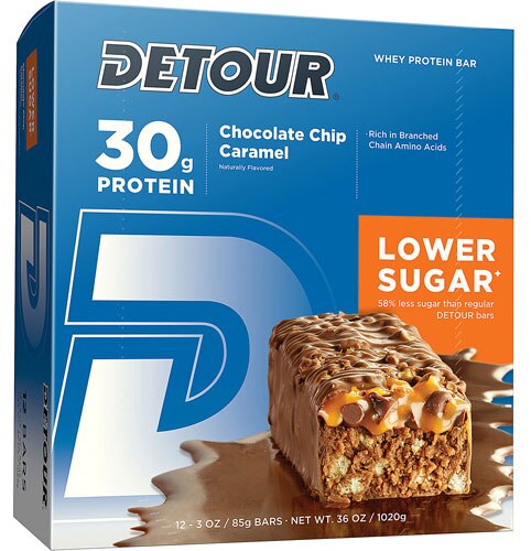 Detour Bar Lower Sugar Whey Protein Energy Bar Chocolate Chip Caramel -- 12 Bars