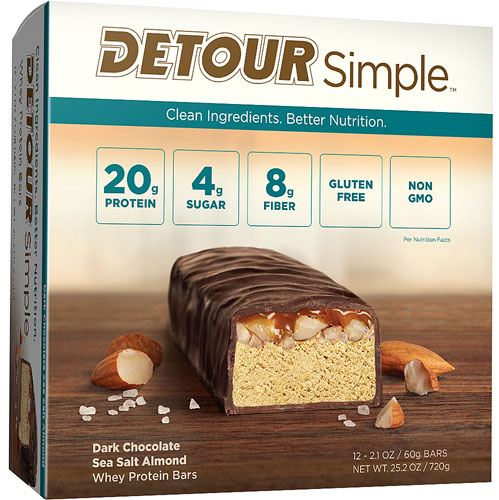 Detour Bar Simple Whey Protein Bars Dark Chocolate Sea Salt Almond -- 12 Bars