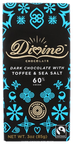 Divine Chocolate Dark Chocolate with Toffee & Sea Salt 60% Cocoa -- 3 oz