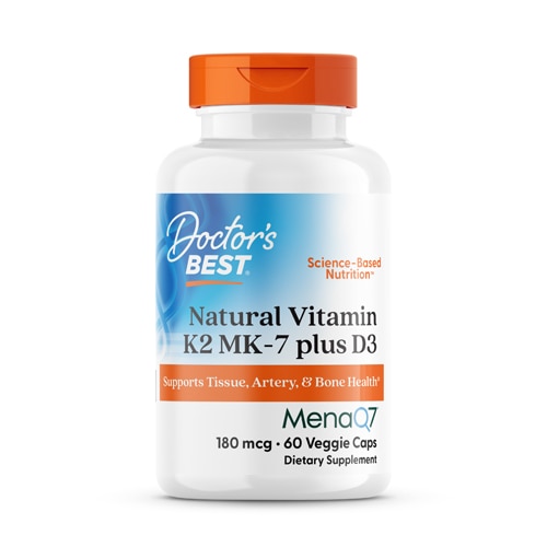 Doctors Best Natural Vitamin K2 Mena Q7 Plus D3 180 Mcg 60 Veggie Caps