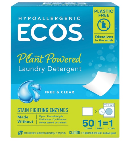 ECOS Laundry Detergent Sheets HE Free & Clear -- 50 Loads