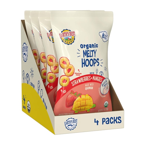 Earth's Best Organic Melty Hoops Toddler Puffed Snack Strawberies & Mangoes