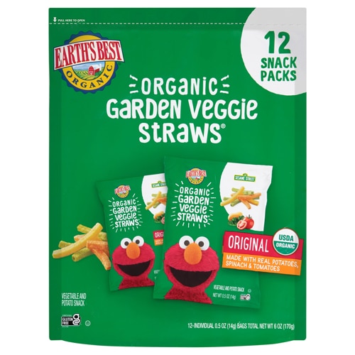 Earth's Best Organic Sesame Street Garden Veggie Straws PolyBag Multipack Original -- 0.5 oz Each / Pack of 12