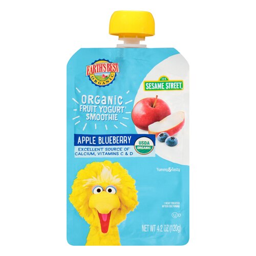 Earth's Best Organic Sesame Street Toddler Fruit Yogurt Smoothie Apple Blueberry -- 4.2 oz