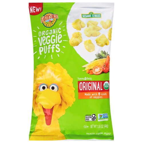 Earth's Best Organic Sesame Street Toddler Snacks Veggie Puffs Original -- 1.55 oz