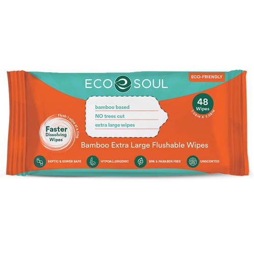 EcoSoul Flushable Wipes Tree-Free Bamboo Unscented