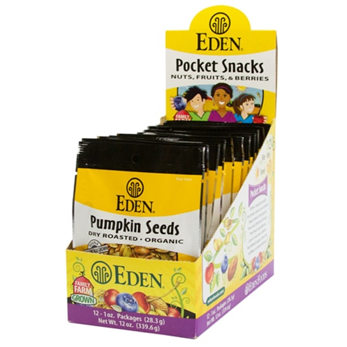 Eden Foods Pocket Snacks Organic Pumpkin Seeds -- 1 oz Each / Pack of 12