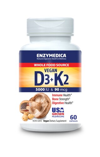 Enzymedica Vegan Vitamin D3 plus K2 -- 60 Capsules