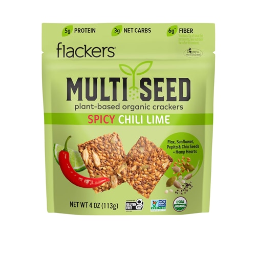 Flackers Multi Seed Plant Based Organic Crackers Spicy Chili Lime