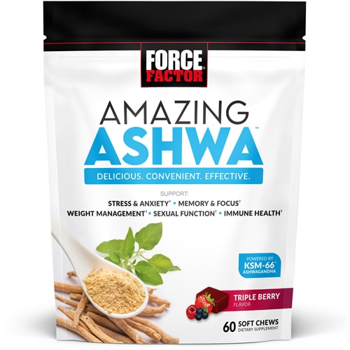 Force Factor Amazing Ashwa - Ashwaghanda Supplement Triple Berry -- 60 Soft Chews