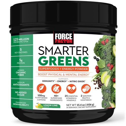 Force Factor Smarter Greens Superfoods + Energy Powder Lemon Lime -- 15.4 oz