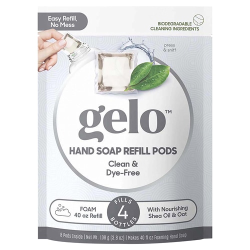 Gelo Foaming Hand Soap Refill Pods Dye Free Clean Clear -- 40 fl oz