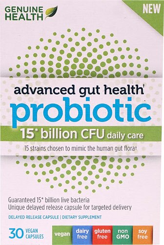 Genuine Health Advanced Gut Probiotic Daily Care -- 15 billion CFU - 30 Vegan Capsules