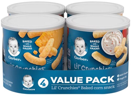 Gerber Lil' Crunchies Stage 2 Non-GMO Baked Grain Snack 4 Pack Mild Cheddar and Veggie Dip