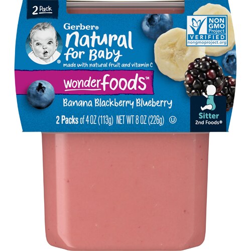 Gerber Natural Baby Food Stage 2 Banana Blackberry Blueberry Puree -- 2 oz Each / Pack of 2