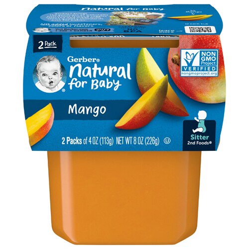 Gerber Natural Baby Food Stage 2 Mango Puree -- 4 oz each / 2 Pack