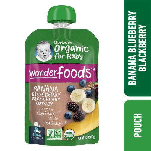 Gerber Organic Baby 2nd Foods Pouch Banana Blueberry Blackberry Oatmeal
