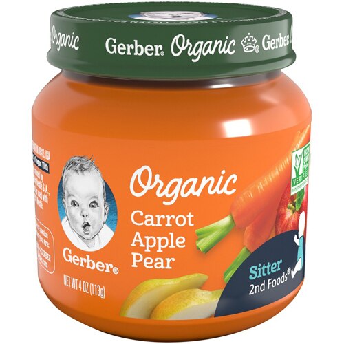 Gerber Organic Baby Food Stage 2 Carrot Apple Pear 4 oz