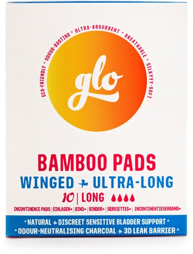 Glo Organic Bamboo Pads with Wings for Sensitive Bladder - Long -- 10 Pads