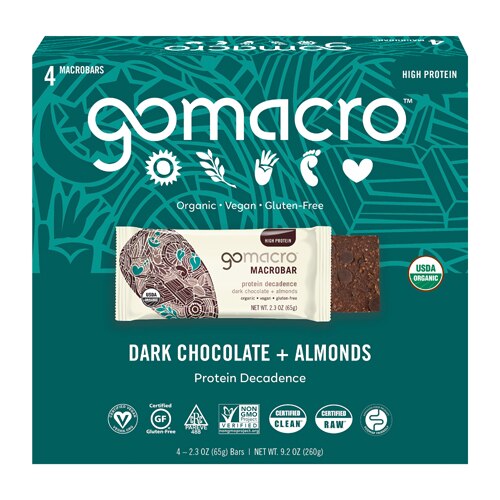 Go Macro Organic Gluten Free Macrobar Dark Chocolate & Almond -- 4 Bar