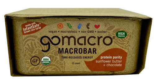 Go Macro Organic Gluten Free Macrobar Protein Purity Sunflower Butter & Chocolate -- 12 Bars