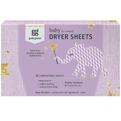 GrabGreen Baby Dryer Sheets Dreamy Rosewood -- 80 Sheets