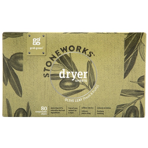 GrabGreen Stoneworks™ Dryer Sheets Olive Leaf -- 80 Sheets - Vitacost